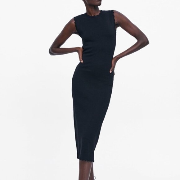 Zara Knit Black Sleeveless Dress with Scalloped Edges, NWT. *M - Picture 4 of 16